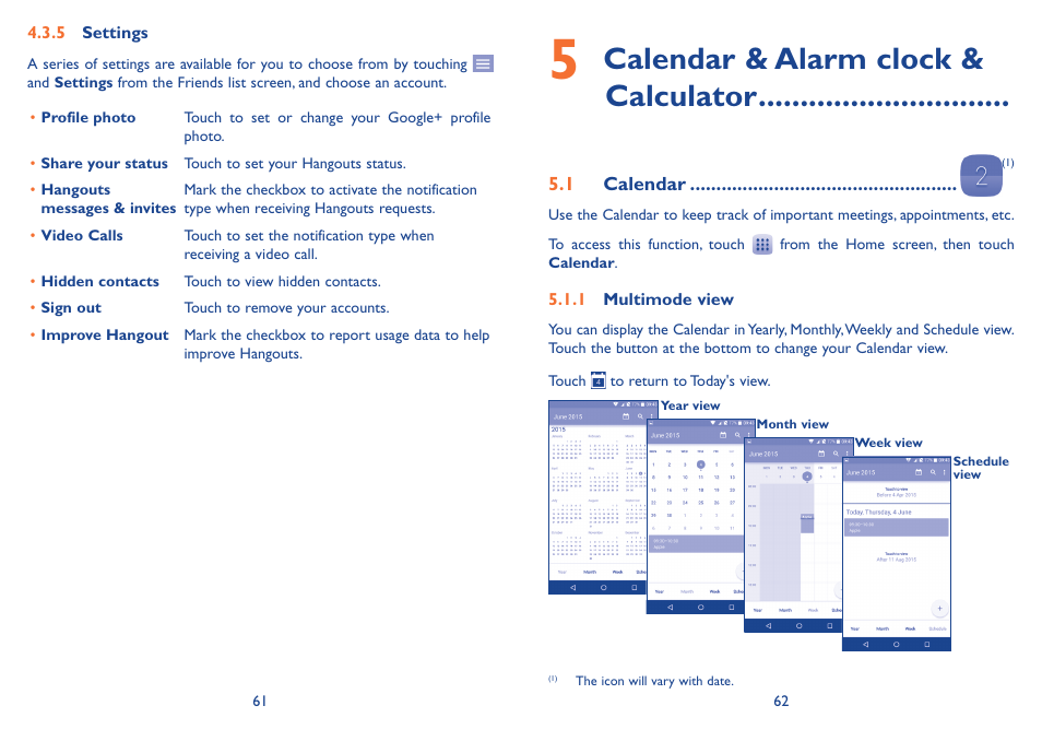 Calendar & alarm clock & calculator | Alcatel Idol 3  6039 S User Manual | Page 32 / 66