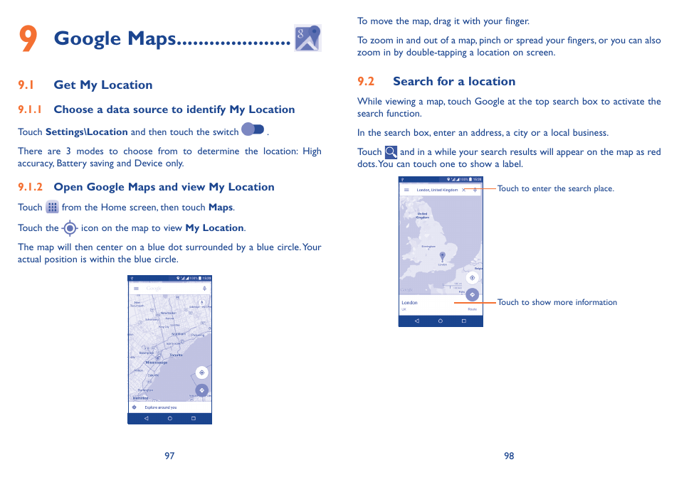 Google maps | Alcatel Idol 3  6039 S User Manual | Page 50 / 66