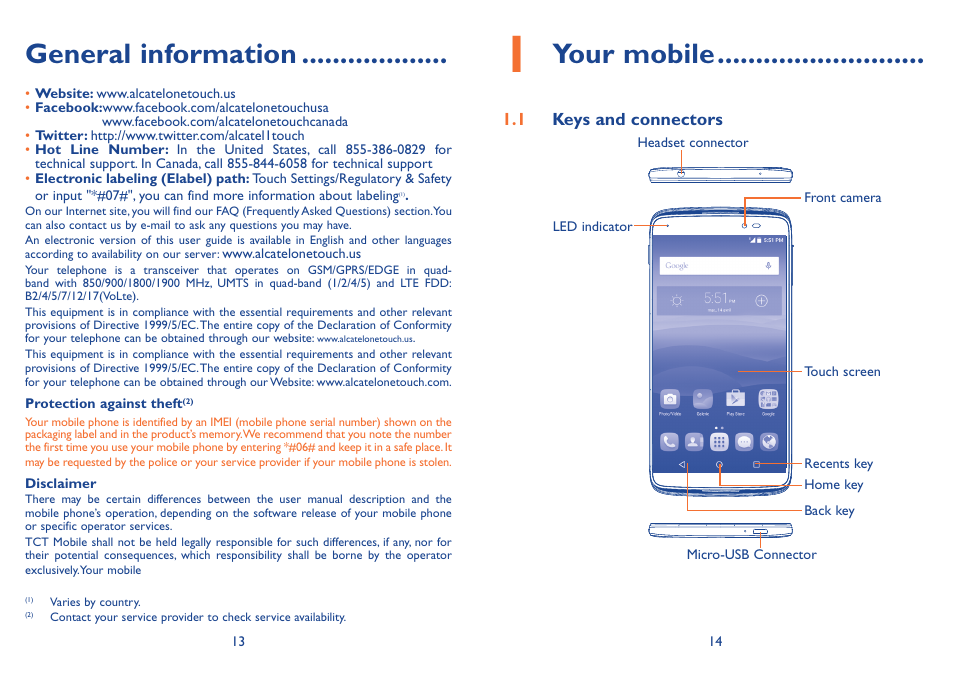 General information, Your mobile | Alcatel Idol 3  6039 S User Manual | Page 8 / 66