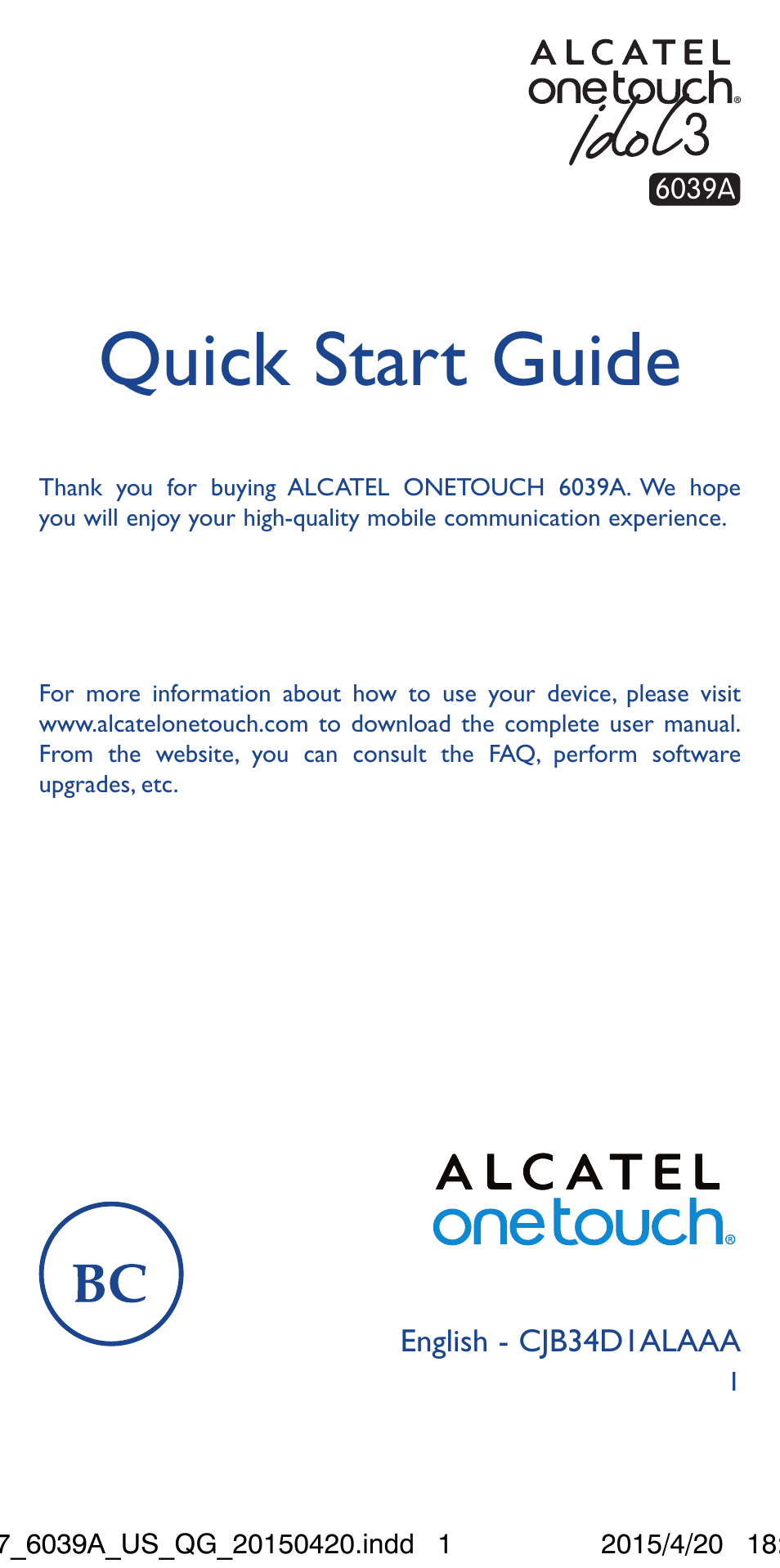 Alcatel Idol 3  6039 A User Manual | 22 pages