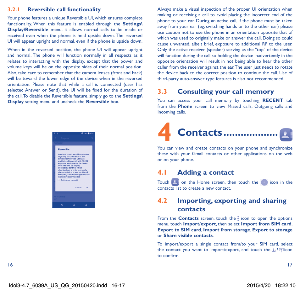 Contacts | Alcatel Idol 3  6039 A User Manual | Page 9 / 22