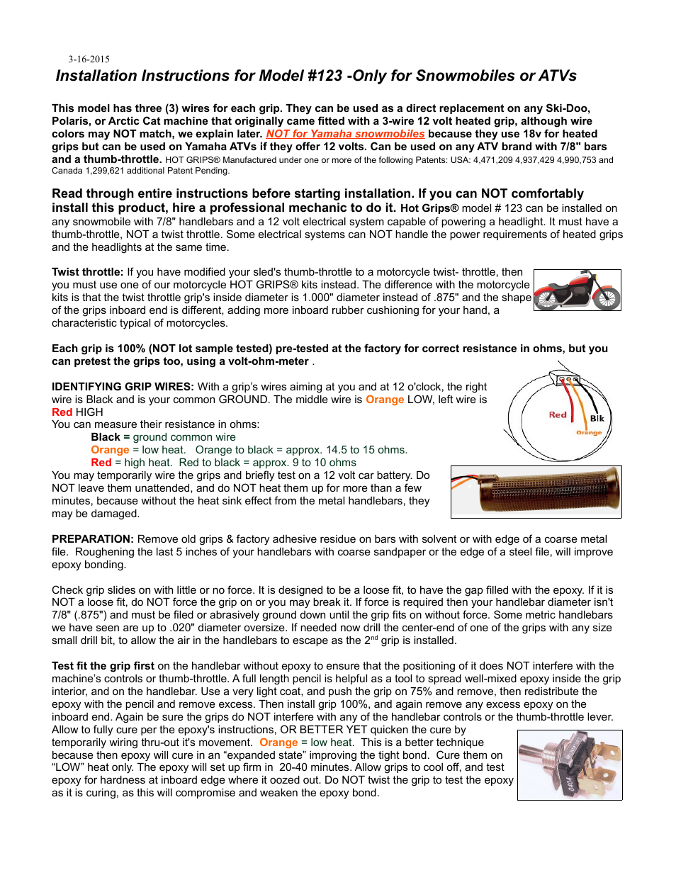 HOT GRIPS 123 (3 Wire grip) User Manual | 3 pages