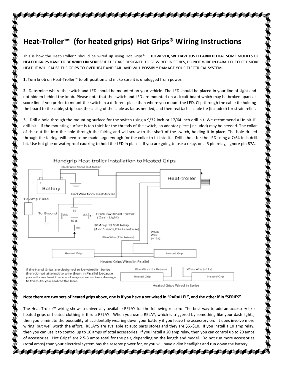 HOT GRIPS Heat Trollers - Warm 'N Safe by First Gear User Manual | 2 pages