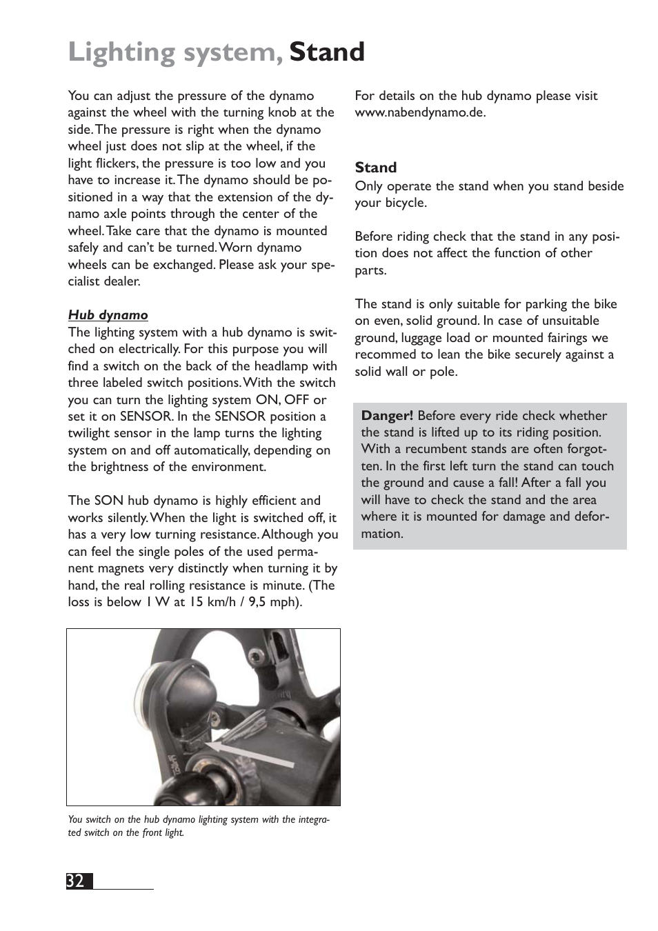 Lighting system, stand | HP Velotechnik Spirit User Manual | Page 34 / 72