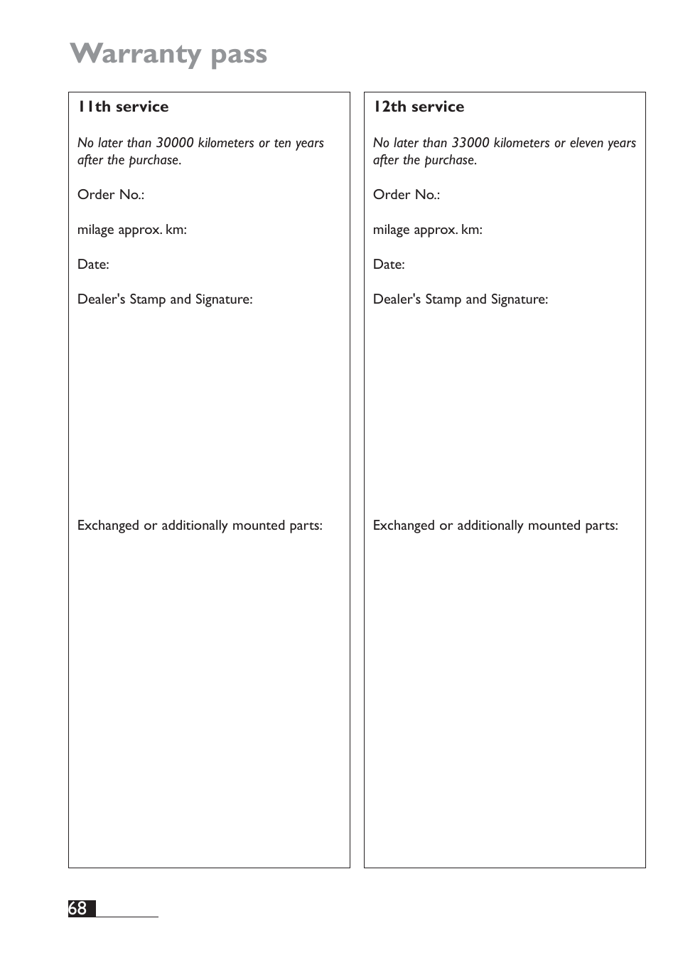 Warranty pass, 68 hp | HP Velotechnik Spirit User Manual | Page 70 / 72