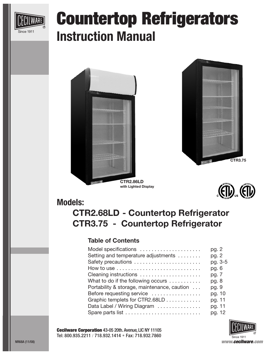 Cecilware CTR3.75 User Manual | 12 pages