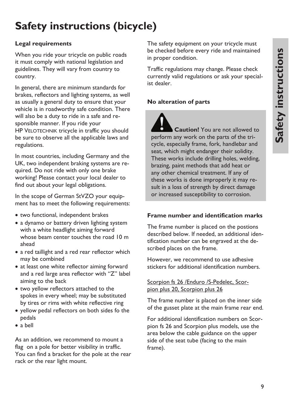 Saf ety instructions safety instructions (bicycle) | HP Velotechnik trikes User Manual | Page 13 / 104