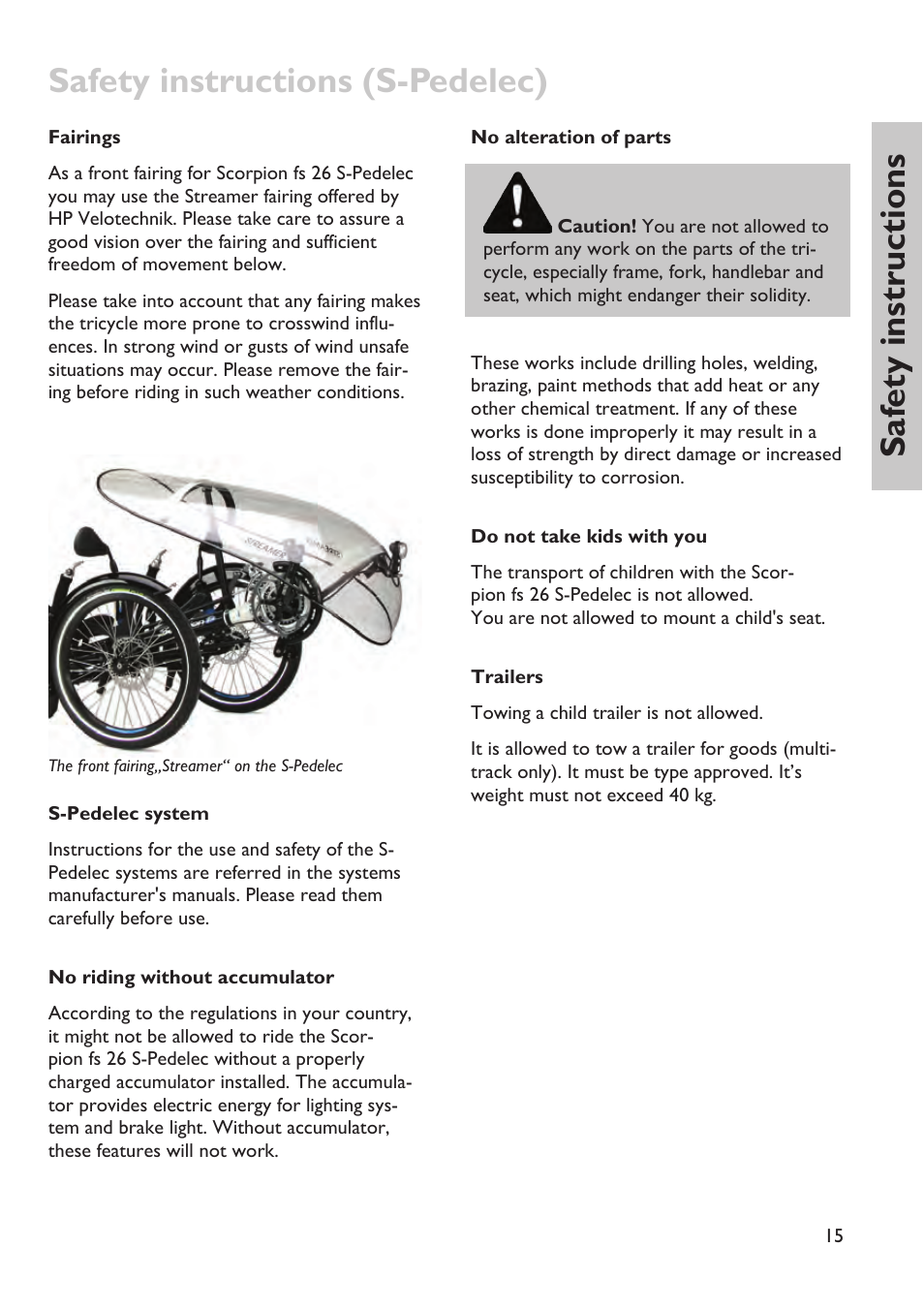 Safety instructions (s-pedelec), Saf ety instructions | HP Velotechnik trikes User Manual | Page 19 / 104