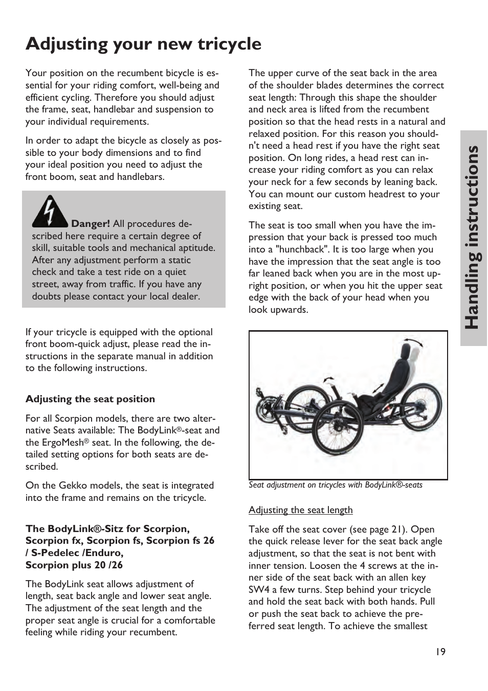 Handling instructions adjusting your new tricycle | HP Velotechnik trikes User Manual | Page 23 / 104
