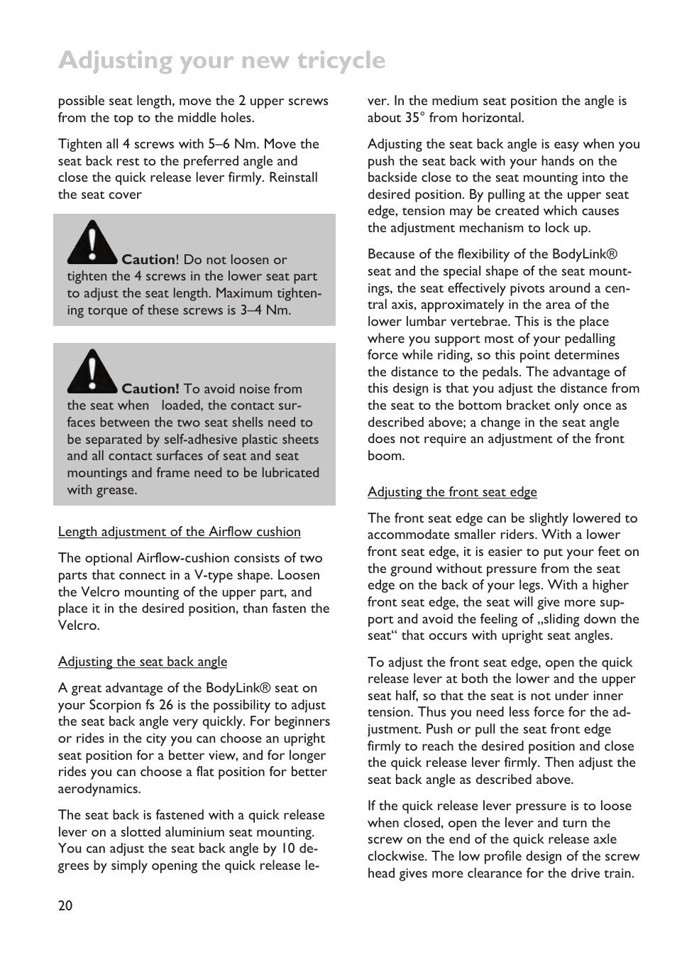 Adjusting your new tricycle | HP Velotechnik trikes User Manual | Page 24 / 104