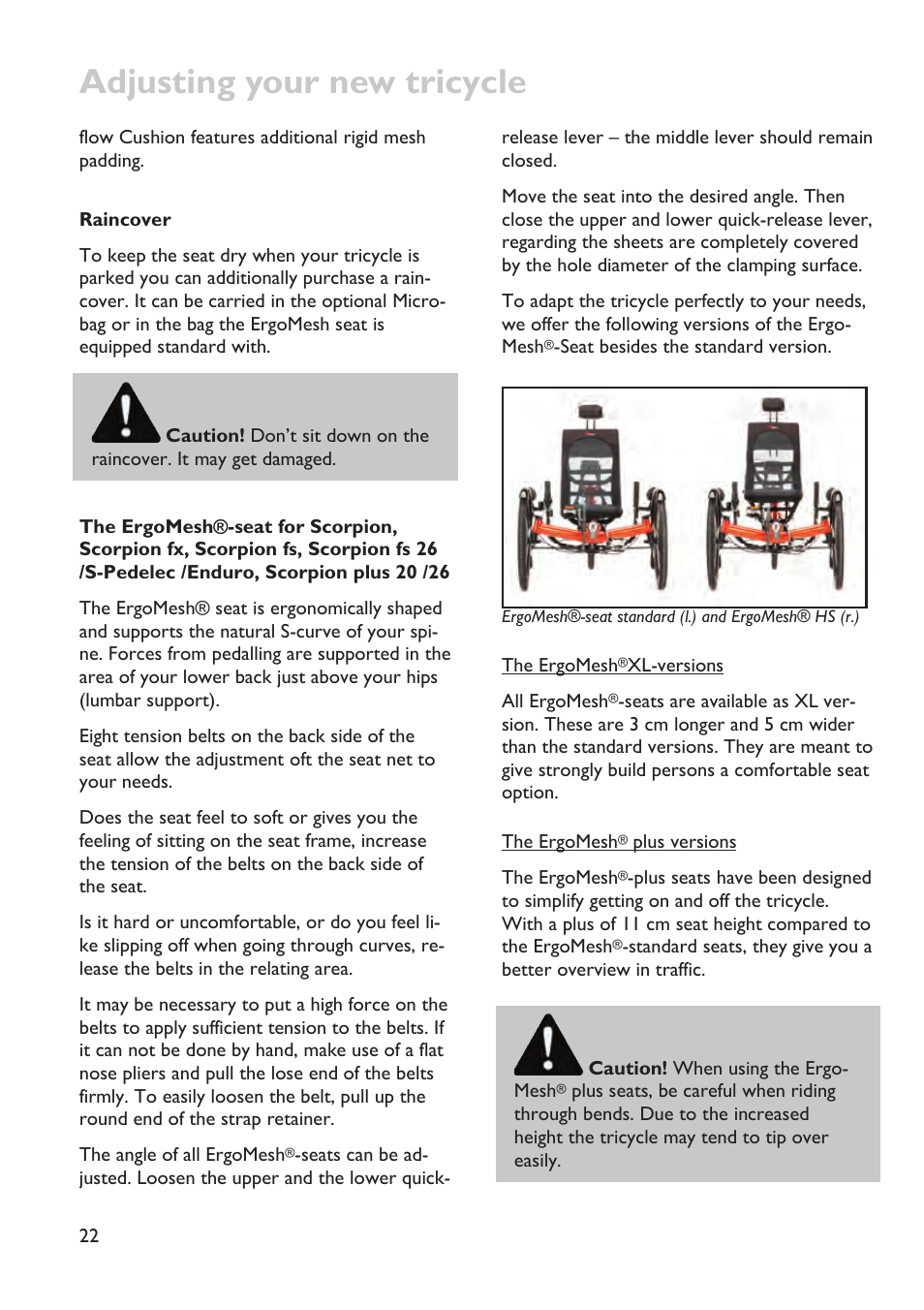 Adjusting your new tricycle | HP Velotechnik trikes User Manual | Page 26 / 104