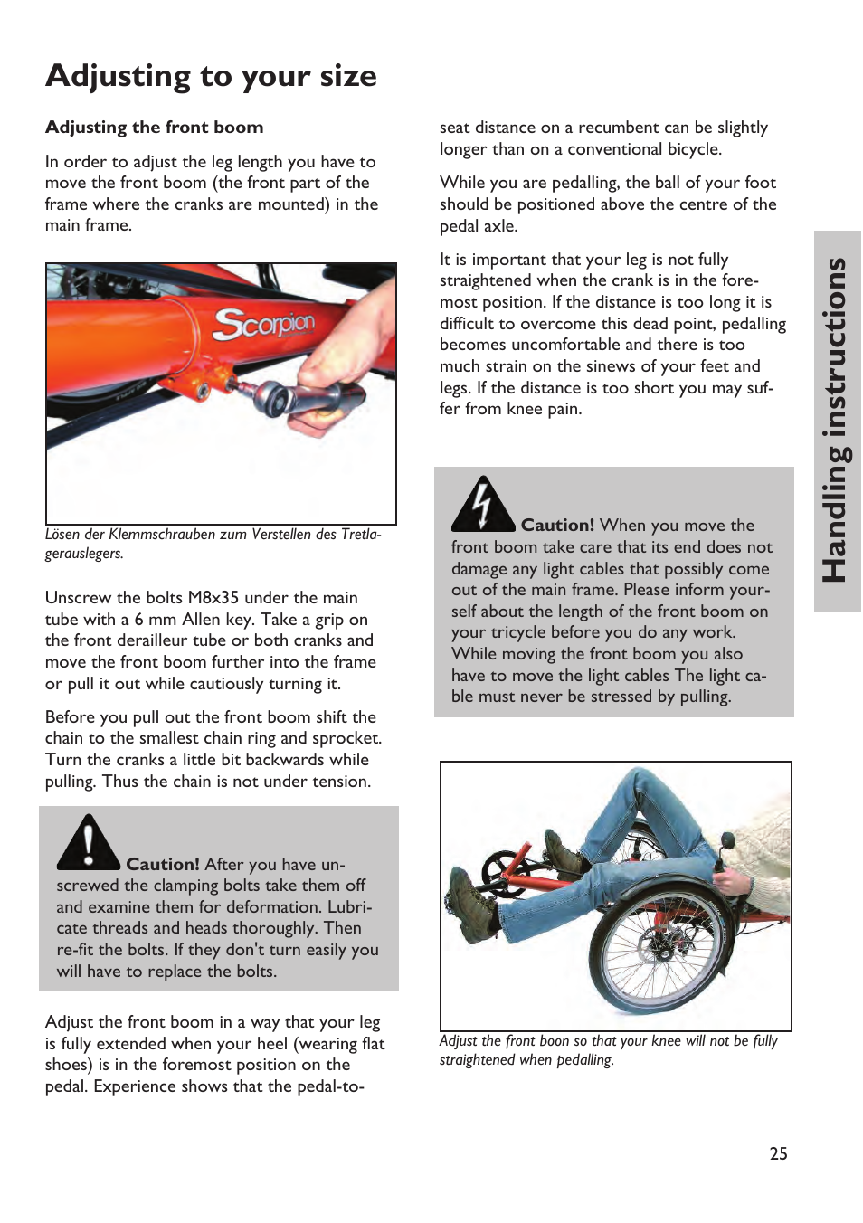 Handling instructions adjusting to your size | HP Velotechnik trikes User Manual | Page 29 / 104