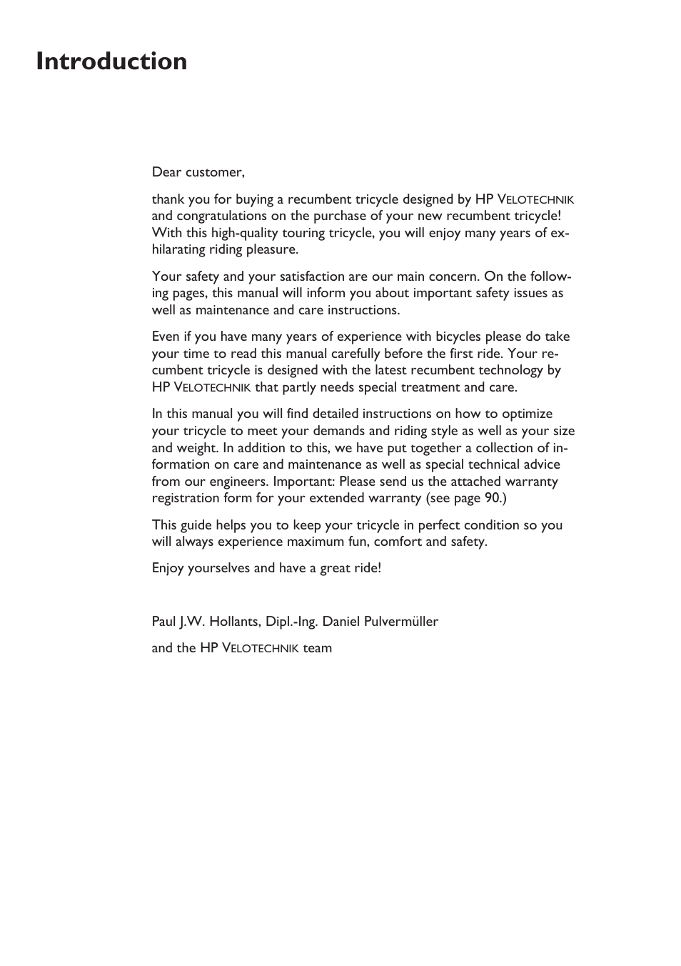 Introduction | HP Velotechnik trikes User Manual | Page 3 / 104