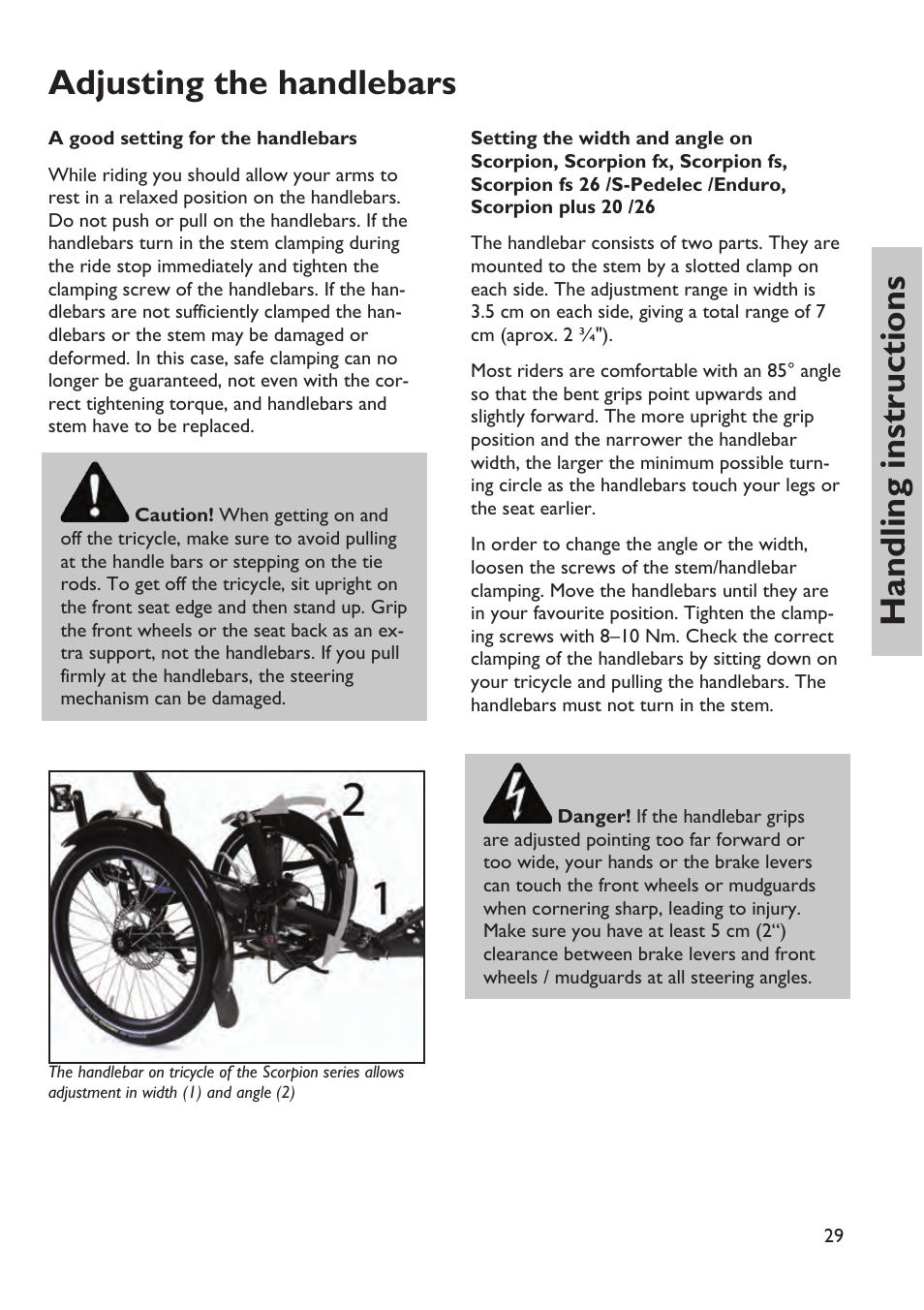 Handling instructions adjusting the handlebars | HP Velotechnik trikes User Manual | Page 33 / 104