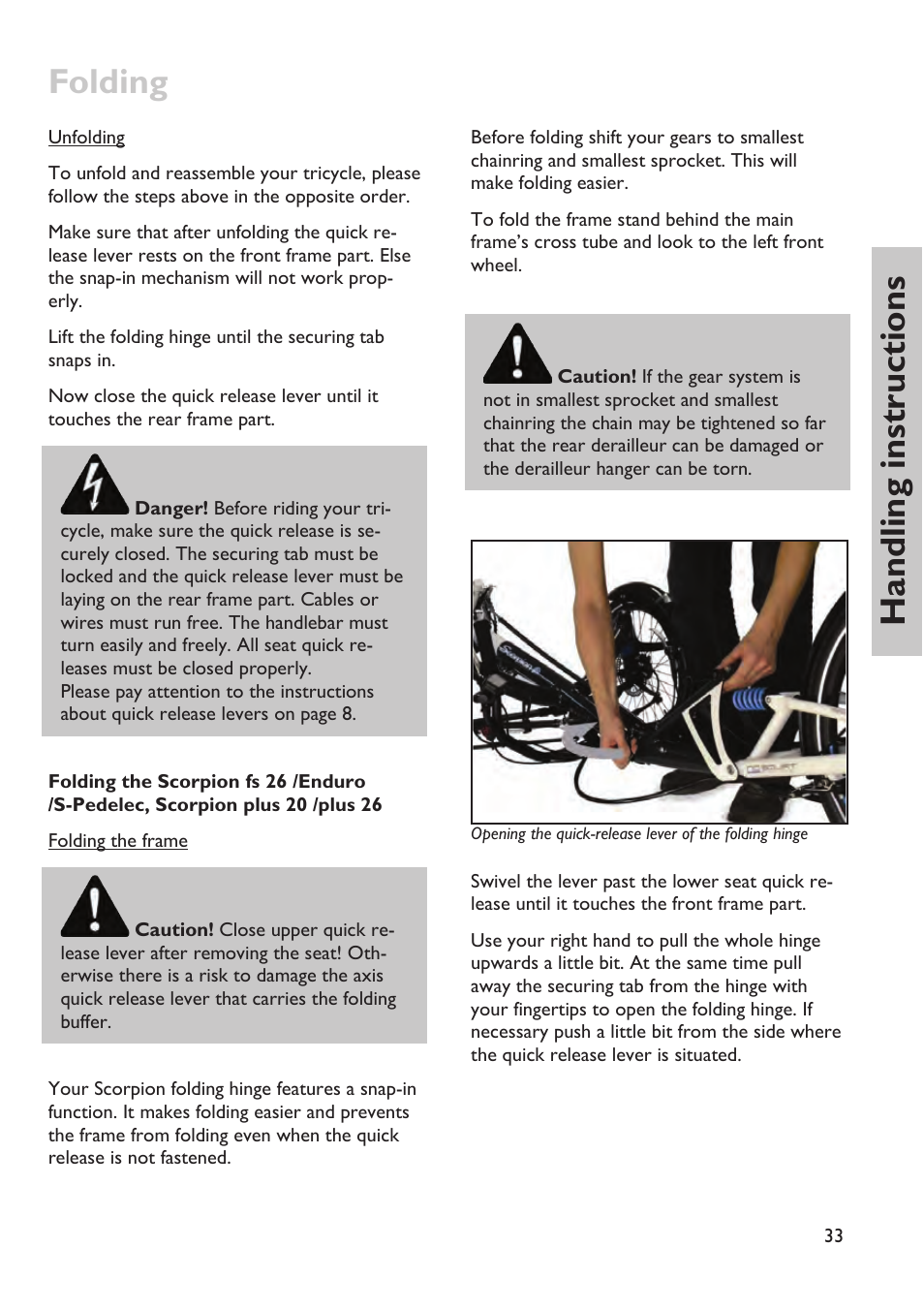 Folding, Handling instructions | HP Velotechnik trikes User Manual | Page 37 / 104