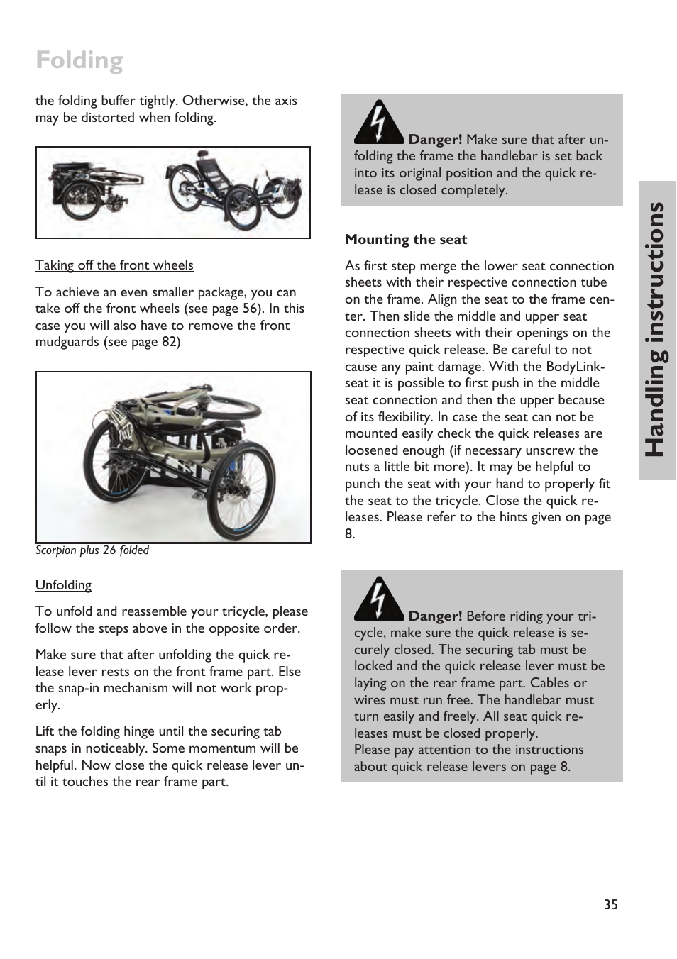 Folding, Handling instructions | HP Velotechnik trikes User Manual | Page 39 / 104