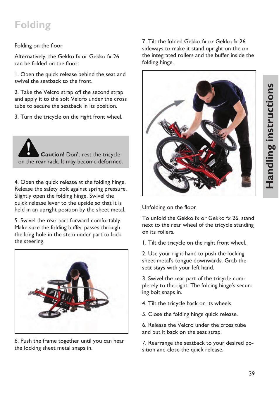 Folding, Handling instructions | HP Velotechnik trikes User Manual | Page 43 / 104