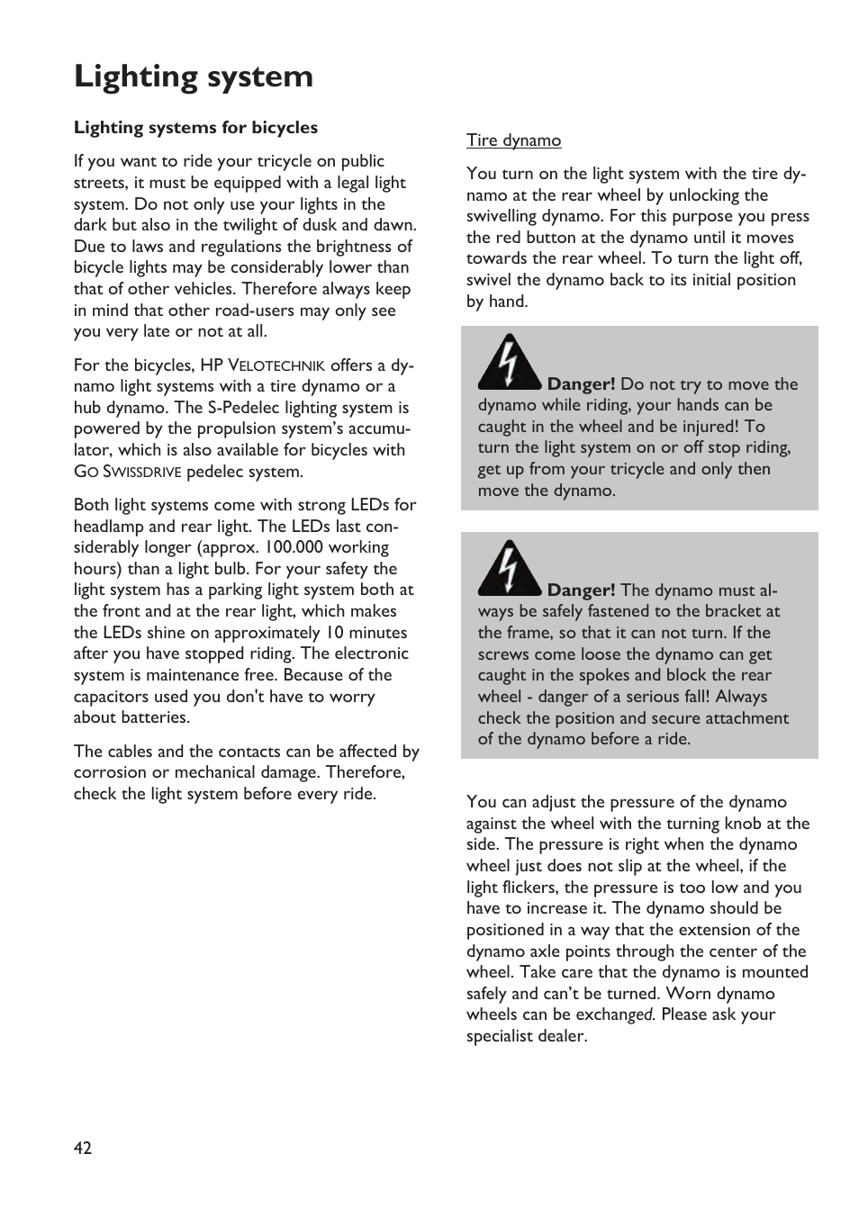 Lighting system | HP Velotechnik trikes User Manual | Page 46 / 104