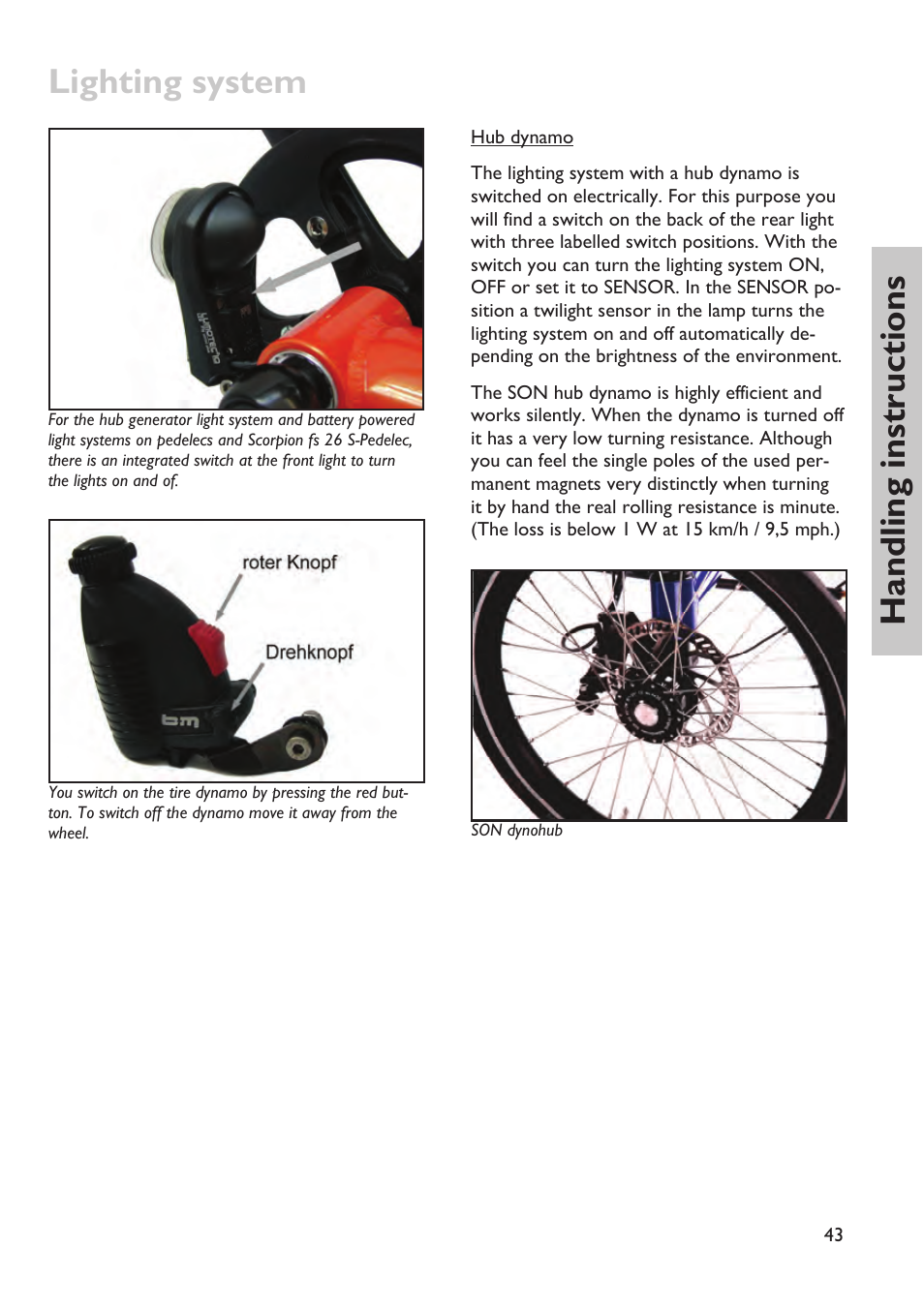 Lighting system, Handling instructions | HP Velotechnik trikes User Manual | Page 47 / 104