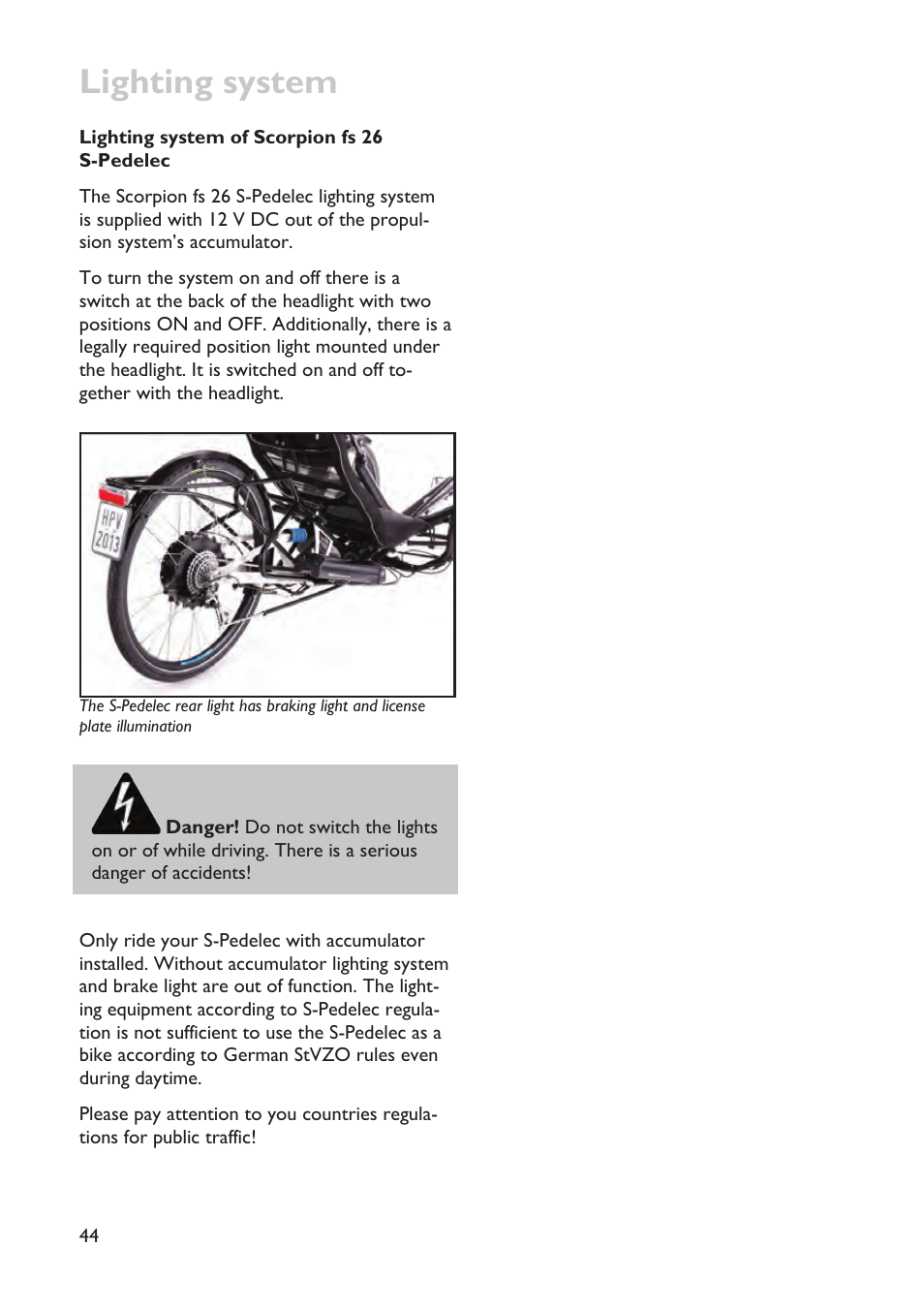 Lighting system | HP Velotechnik trikes User Manual | Page 48 / 104