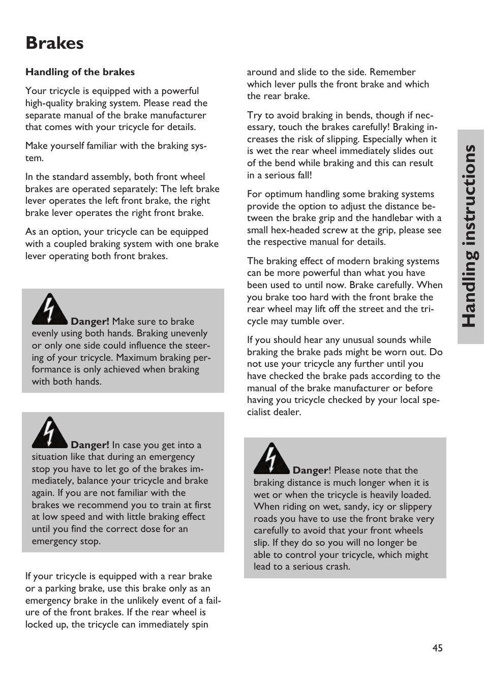 Handling instructions brakes | HP Velotechnik trikes User Manual | Page 49 / 104