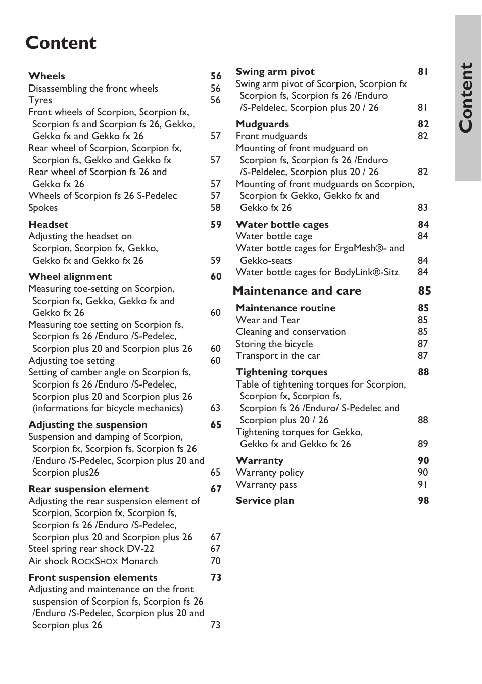 Content | HP Velotechnik trikes User Manual | Page 5 / 104