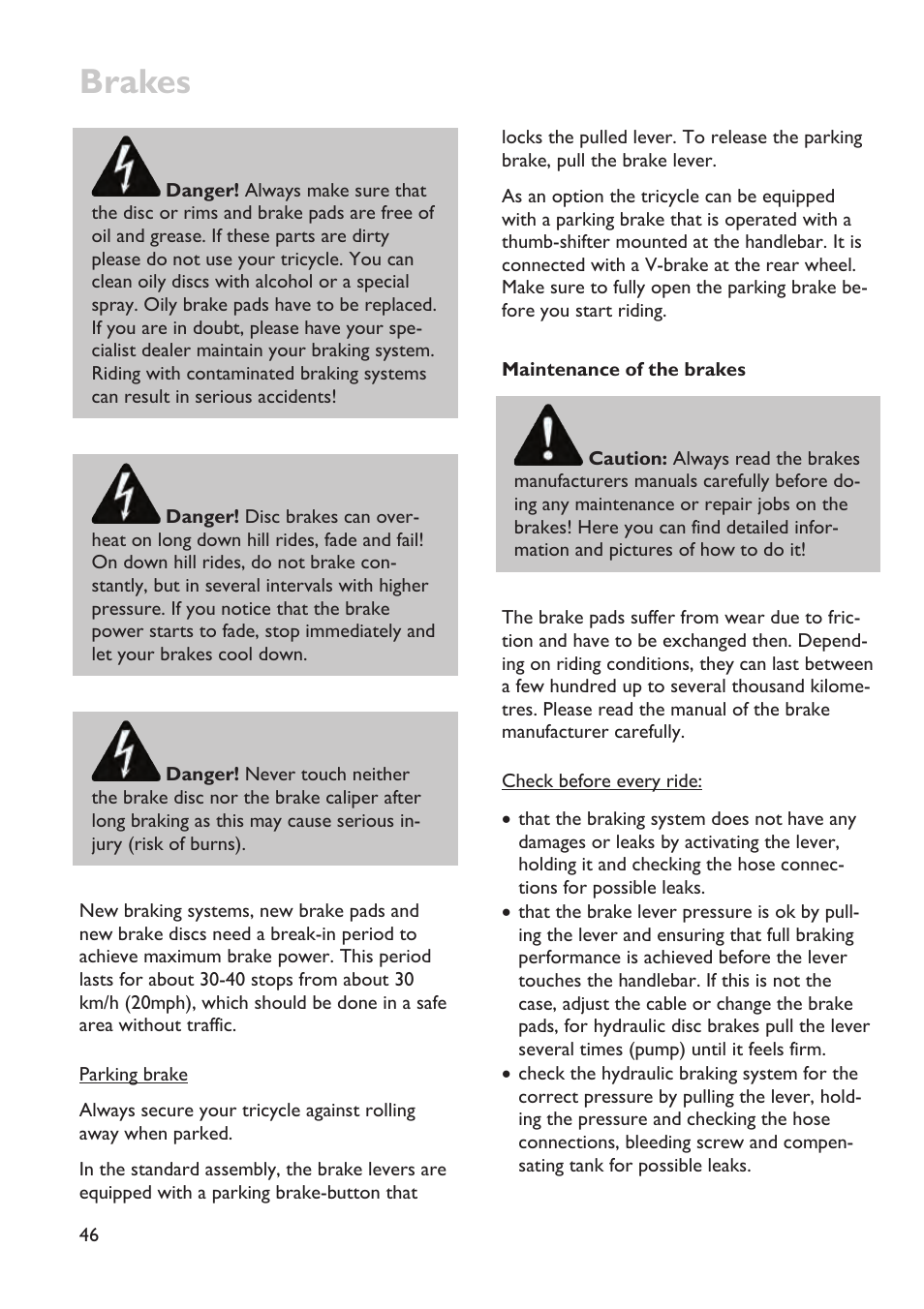 Brakes | HP Velotechnik trikes User Manual | Page 50 / 104