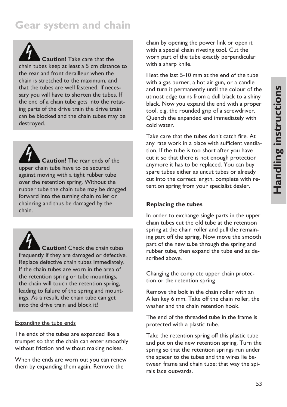 Gear system and chain, Handling instructions | HP Velotechnik trikes User Manual | Page 57 / 104