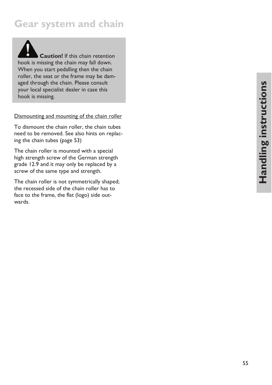 Gear system and chain, Handling instructions | HP Velotechnik trikes User Manual | Page 59 / 104