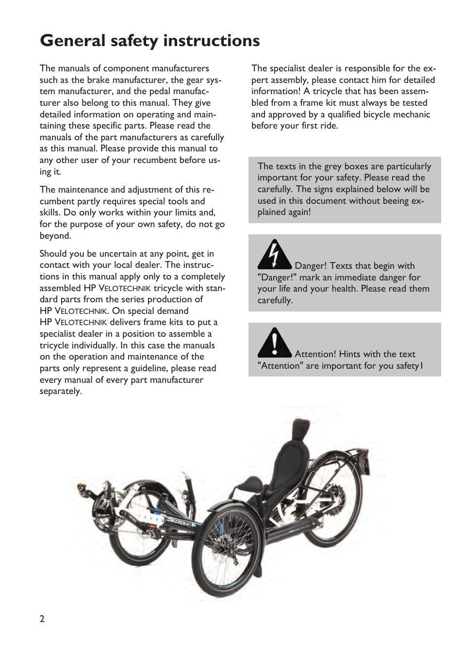 Safety instructions, General safety instructions | HP Velotechnik trikes User Manual | Page 6 / 104