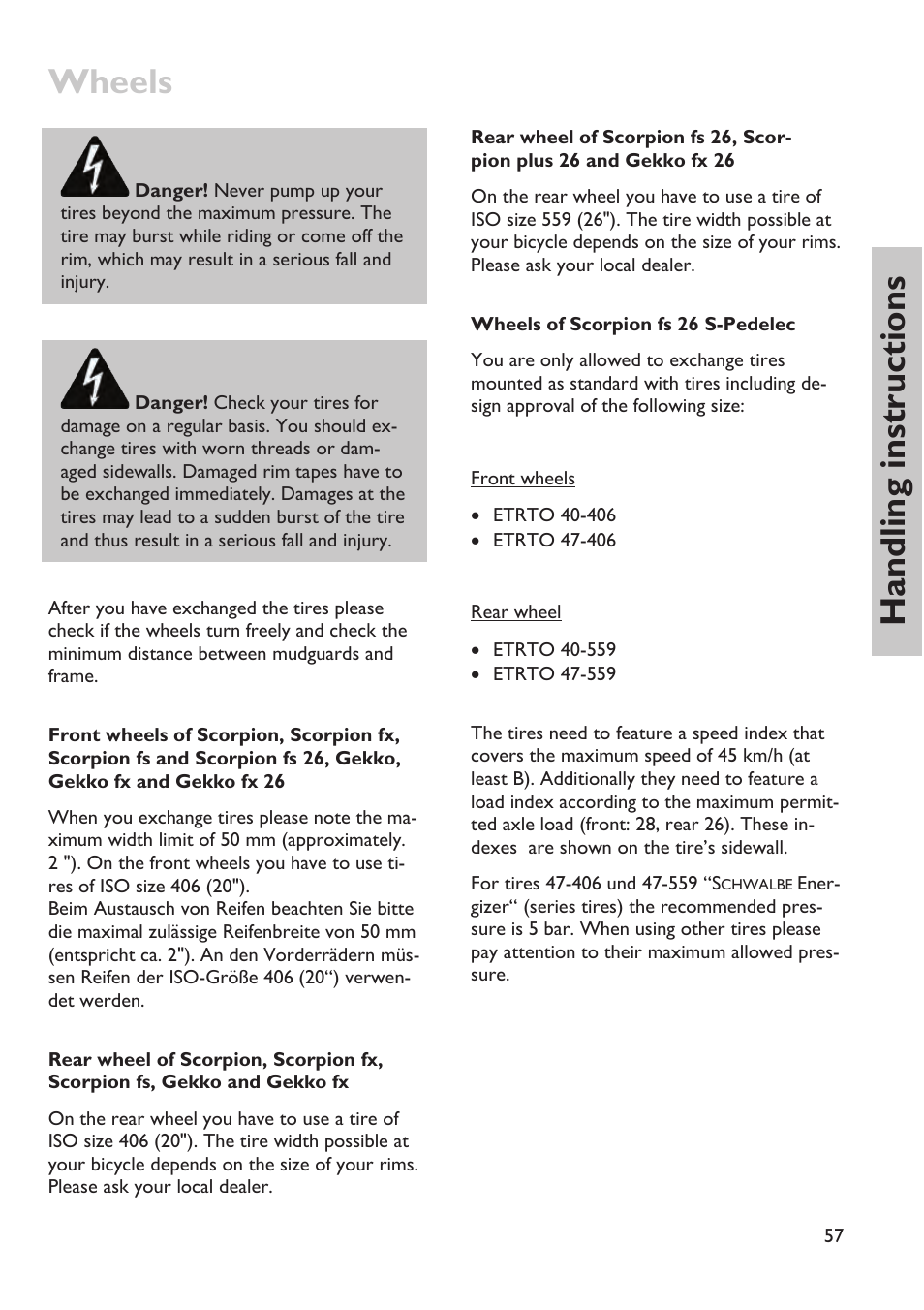 Wheels, Handling instructions | HP Velotechnik trikes User Manual | Page 61 / 104