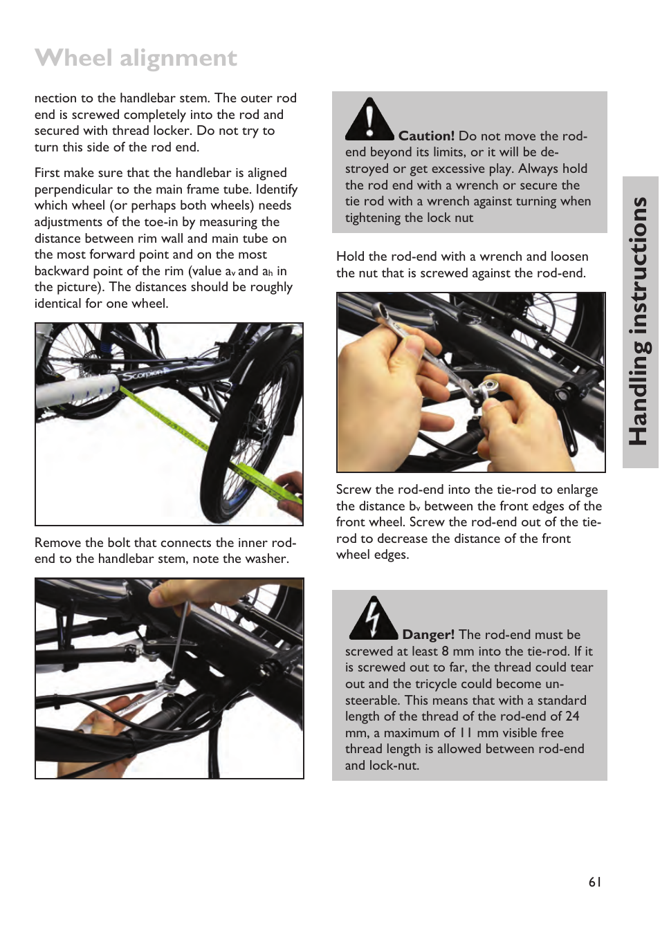 Wheel alignment, Handling instructions | HP Velotechnik trikes User Manual | Page 65 / 104
