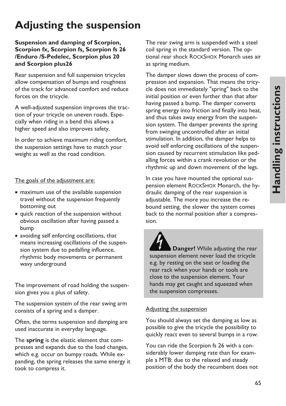 Handling instructions adjusting the suspension | HP Velotechnik trikes User Manual | Page 69 / 104