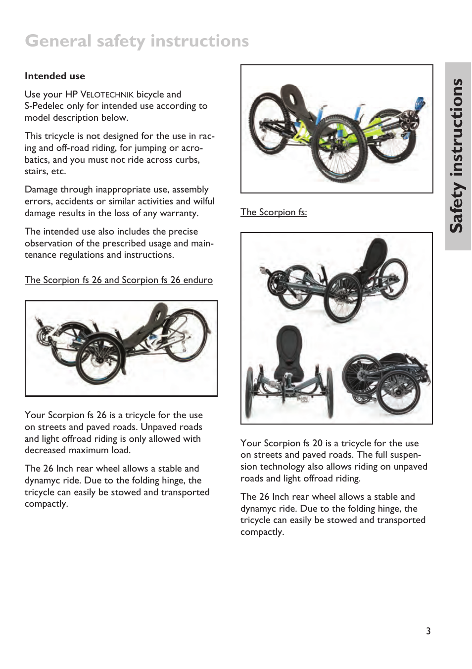 General safety instructions, Saf ety instructions | HP Velotechnik trikes User Manual | Page 7 / 104