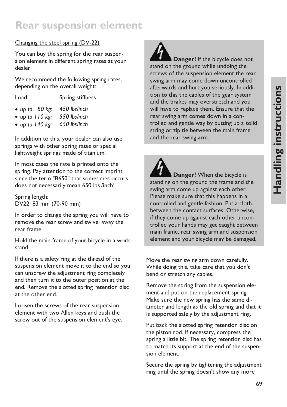 Rear suspension element, Handling instructions | HP Velotechnik trikes User Manual | Page 73 / 104