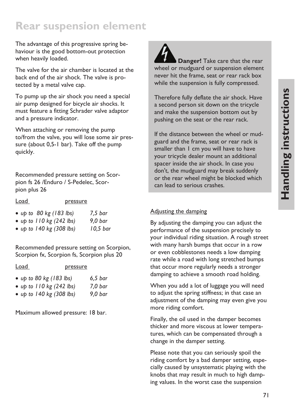 Rear suspension element, Handling instructions | HP Velotechnik trikes User Manual | Page 75 / 104