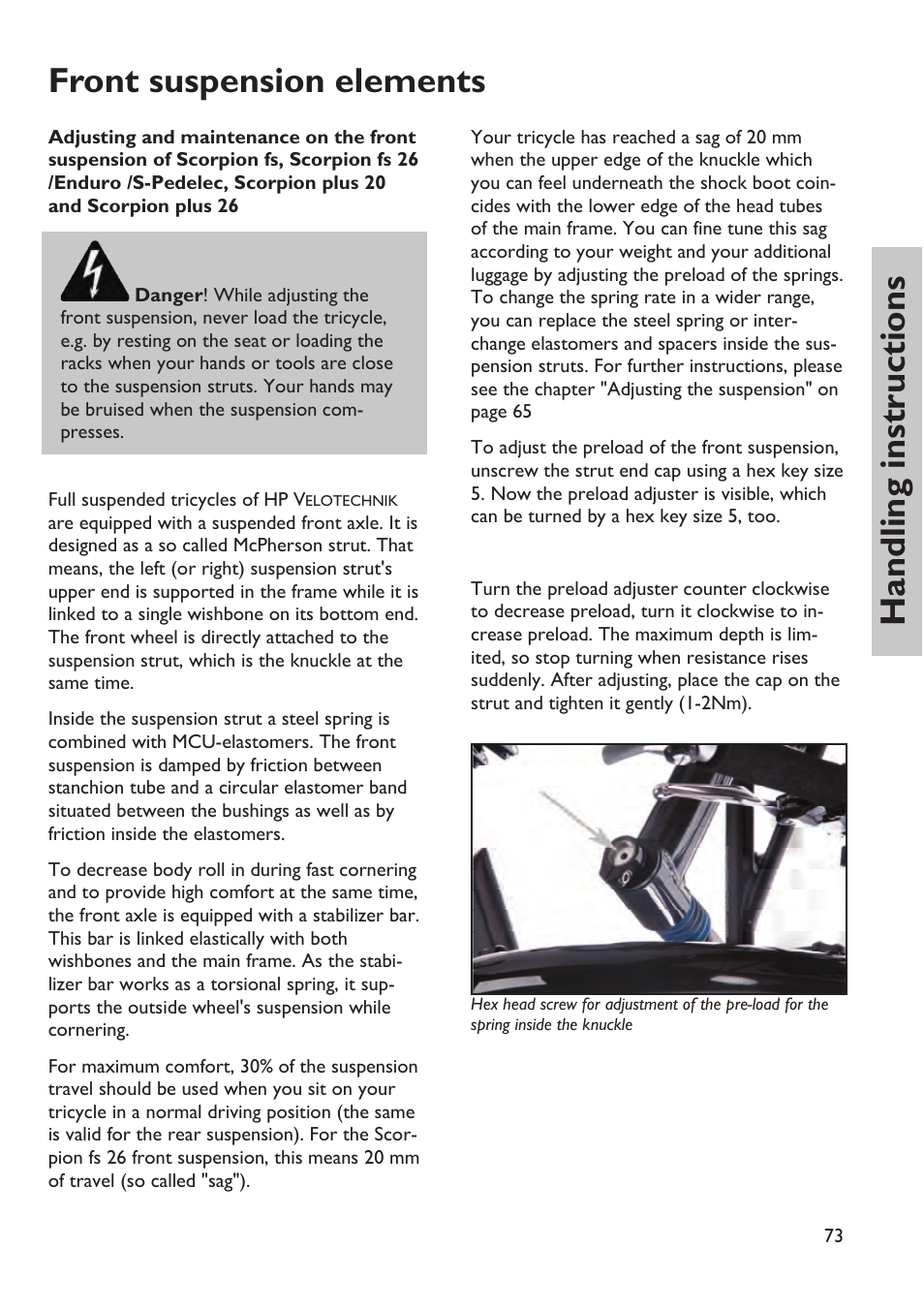 Handling instructions front suspension elements | HP Velotechnik trikes User Manual | Page 77 / 104