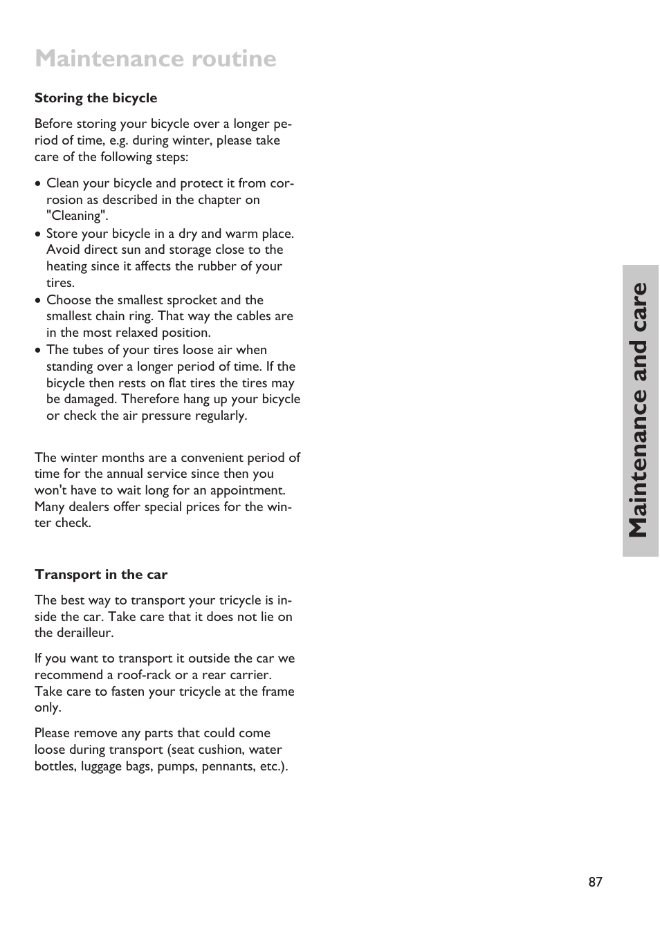 Maintenance routine, Maintenance and car e | HP Velotechnik trikes User Manual | Page 91 / 104