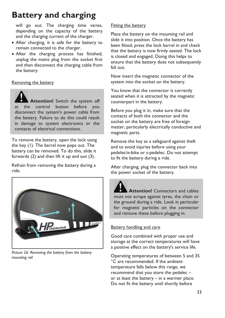 Battery and charging | HP Velotechnik Go SwissDrive system for HP Velotechnik User Manual | Page 35 / 40