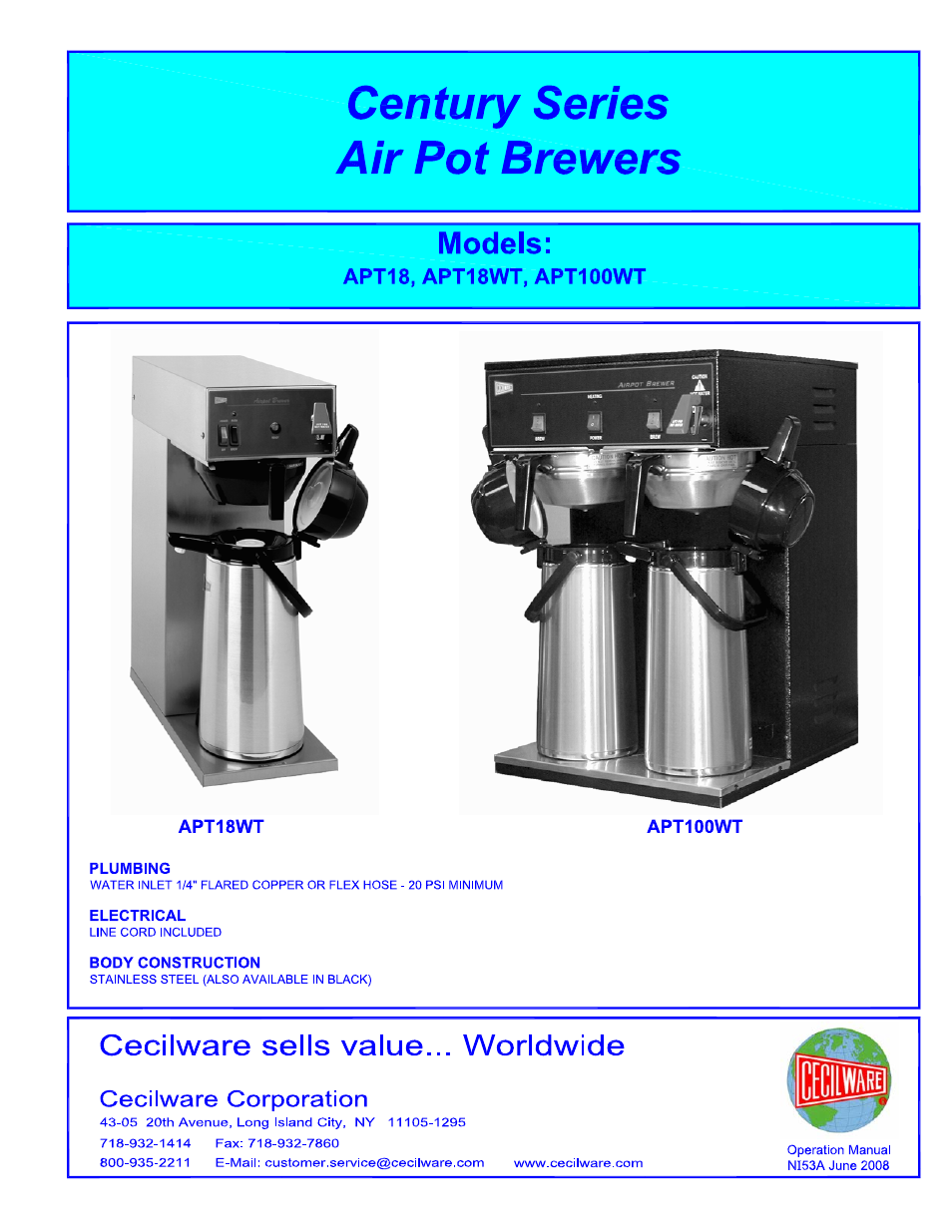 Cecilware APT18 User Manual | 13 pages