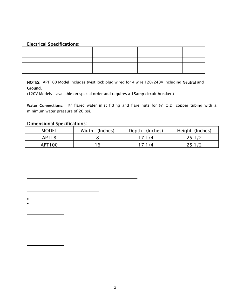 Airpot coffee brewers, Specifications and operation manual | Cecilware APT18 User Manual | Page 2 / 13