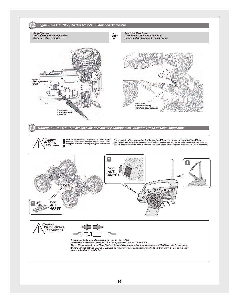 Bullet_30_st-mt_pg15.pdf, Off aus arrêt | HPI Racing RTR BULLET MT 3.0 W/2.4GHZ User Manual | Page 16 / 44