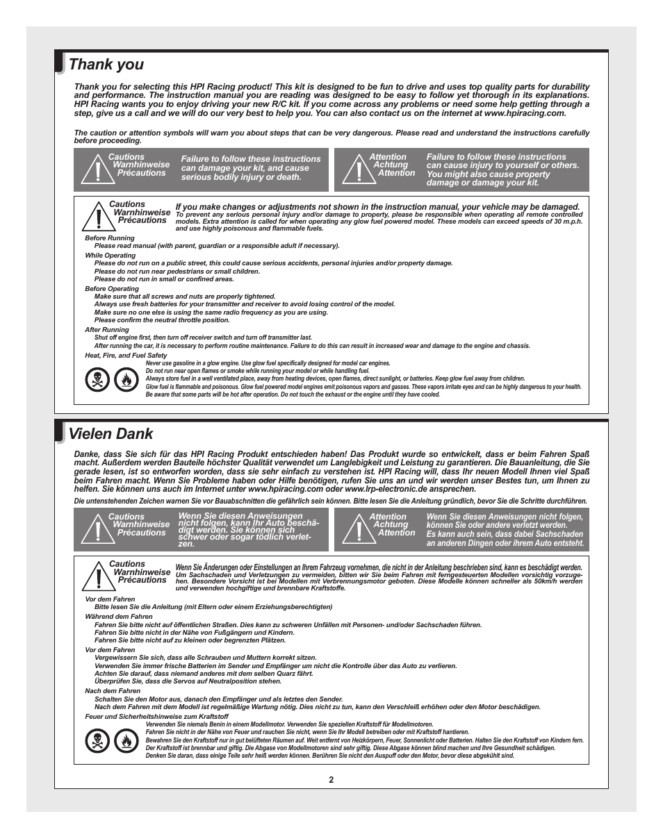 Bullet_30_st-mt_pg02.pdf | HPI Racing RTR BULLET MT 3.0 W/2.4GHZ User Manual | Page 2 / 44