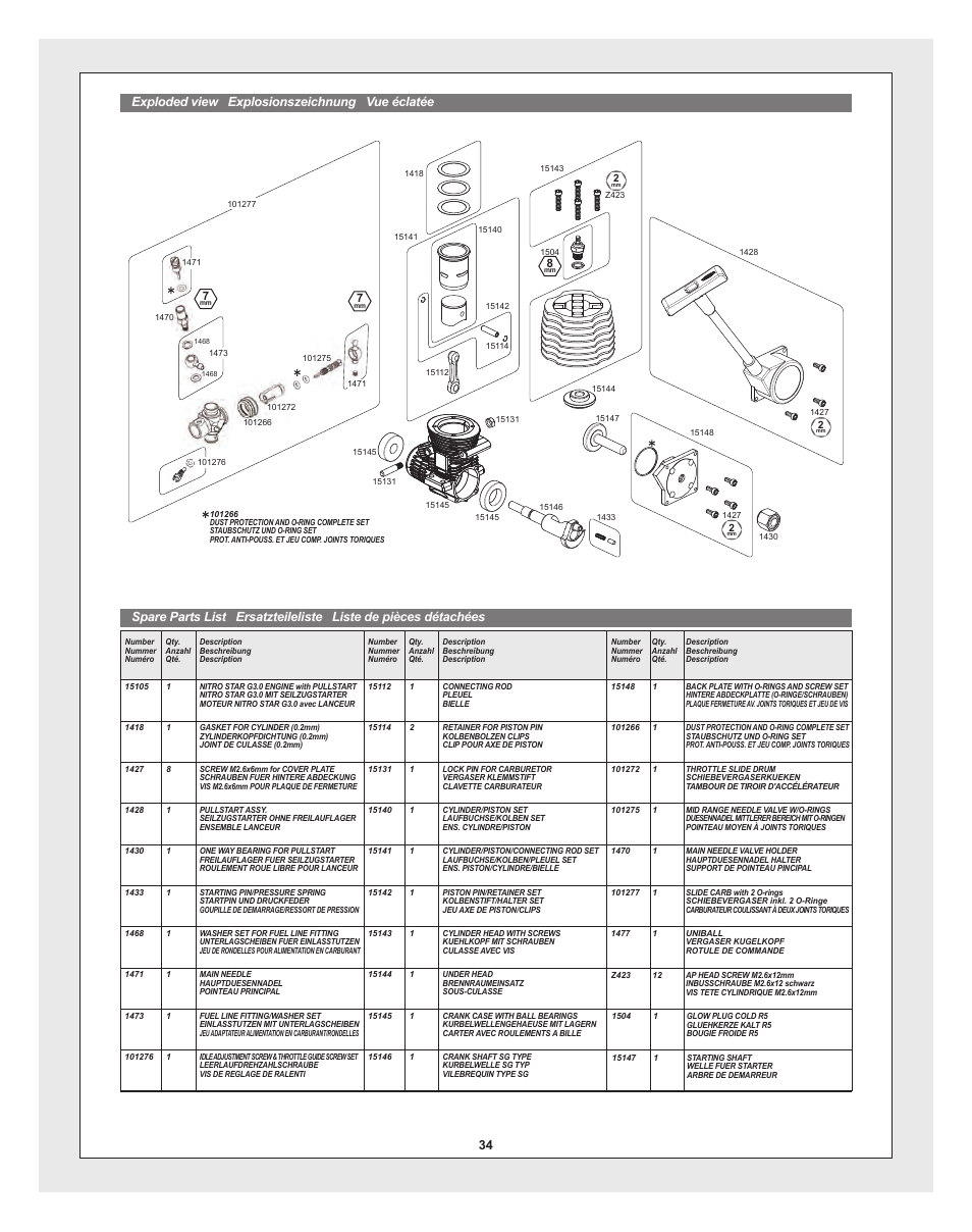 Bullet_30_st-mt_pg30.pdf, 34 exploded view explosionszeichnung vue éclatée | HPI Racing RTR BULLET MT 3.0 W/2.4GHZ User Manual | Page 34 / 44