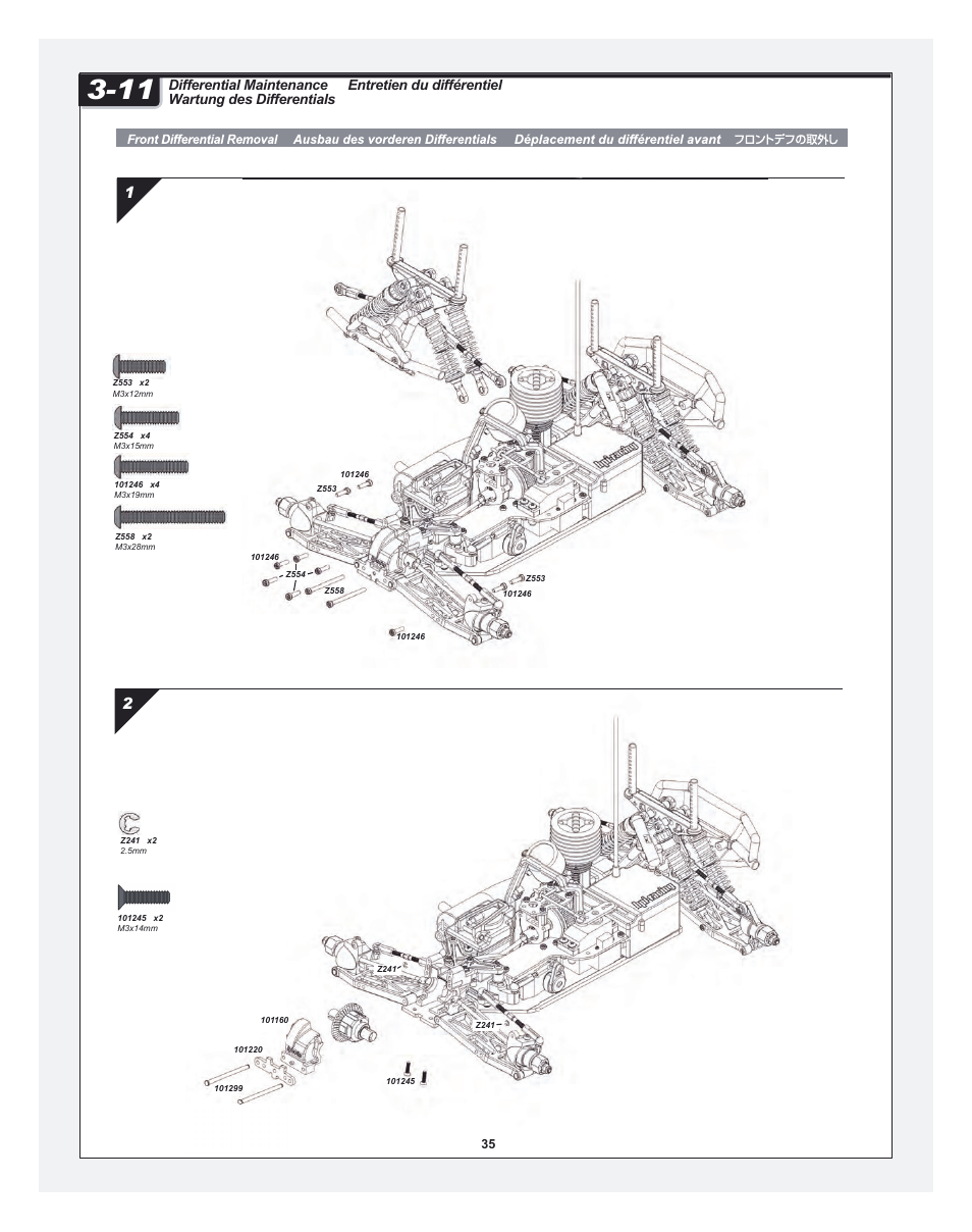 Bullet_30_st-mt_pg31_mod.pdf, Entretien du différentiel, Differential maintenance wartung des differentials | HPI Racing RTR BULLET MT 3.0 W/2.4GHZ User Manual | Page 35 / 44