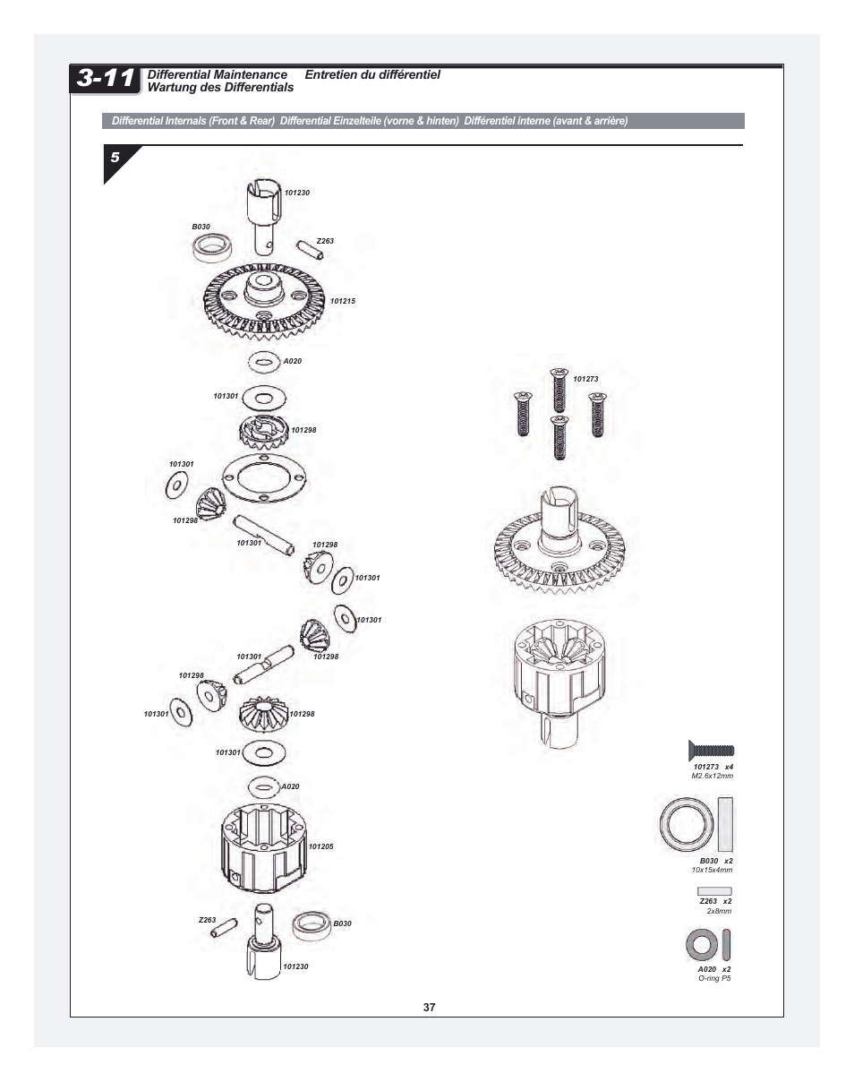 Bullet_30_st-mt_pg33.pdf, Entretien du différentiel, Differential maintenance wartung des differentials | HPI Racing RTR BULLET MT 3.0 W/2.4GHZ User Manual | Page 37 / 44