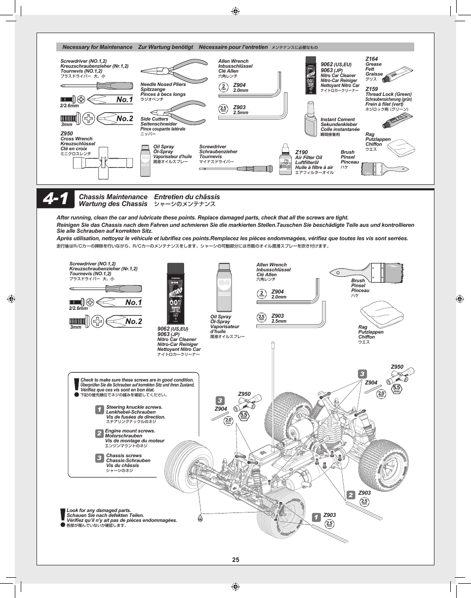 Entretien du châssis, Chassis maintenance wartung des chassis | HPI Racing RTR FIRESTORM 10T 2.4 User Manual | Page 25 / 60