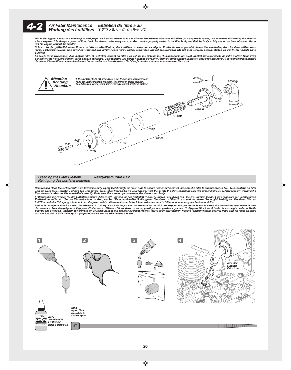 Entretien du filtre à air, Air filter maintenance wartung des luftfilters | HPI Racing RTR FIRESTORM 10T 2.4 User Manual | Page 26 / 60