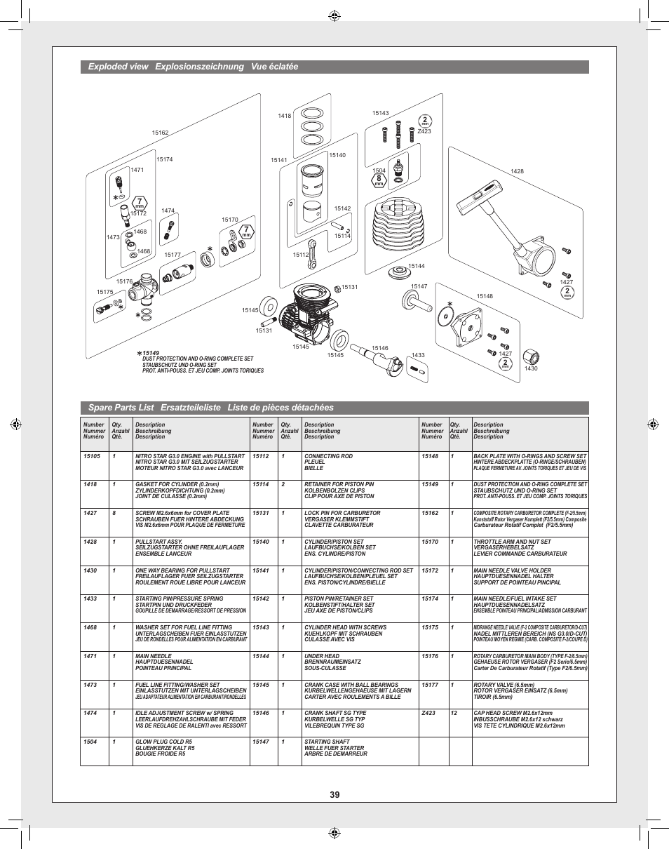 39 exploded view explosionszeichnung vue éclatée | HPI Racing RTR FIRESTORM 10T 2.4 User Manual | Page 39 / 60