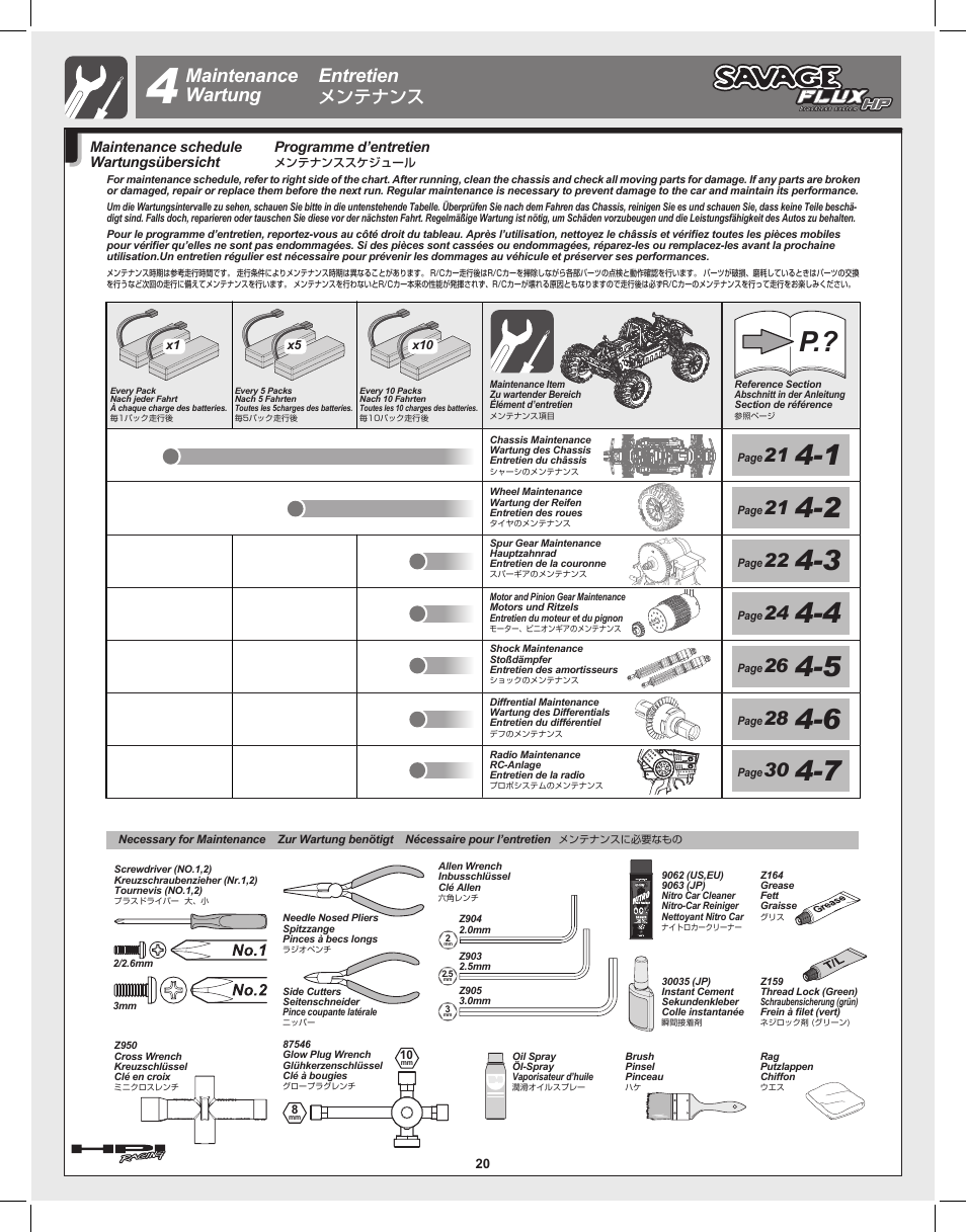 Maintenance wartung entretien, メンテナンス | HPI Racing Savage Flux User Manual | Page 20 / 56